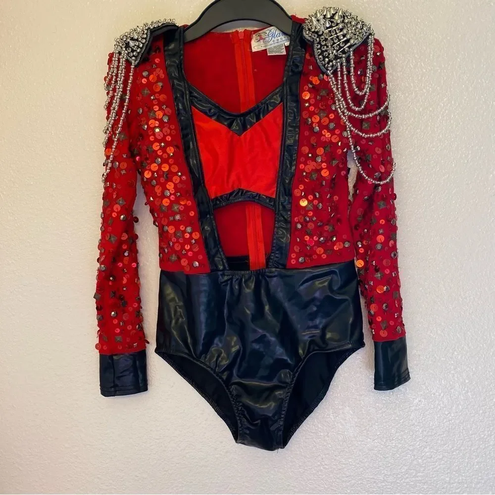 Glamour mature faux leather red goth grunge studed Dance Custom solo costume LA